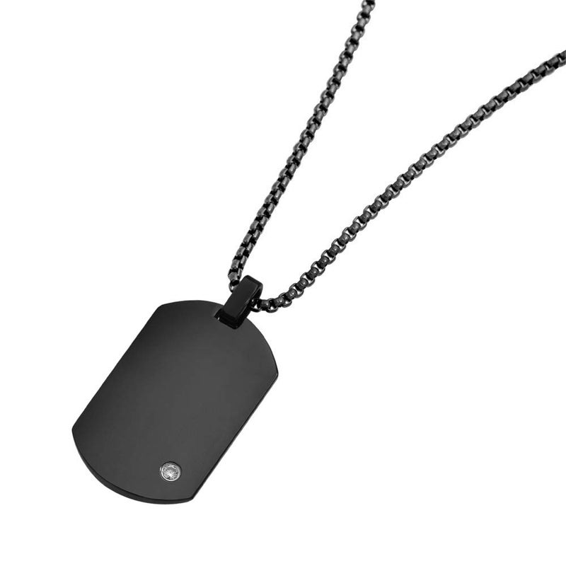 Geoffrey Beene Men's Stainless Steel Engravable Dog Tag Pendant Necklace with Cubic Zirconia Stone (Black) - Image 3